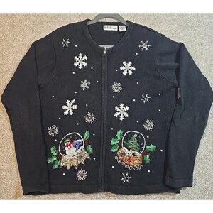B.P. Design Christmas Cardigan Sweater Snow Globe Beaded Embroidered Snowman M